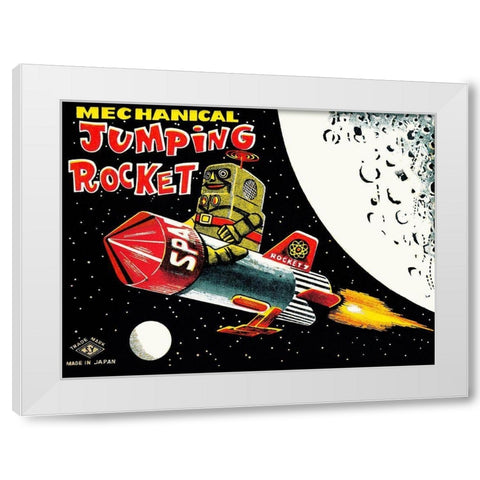 Mechanical Jumping Rocket White Modern Wood Framed Art Print by Retrobot