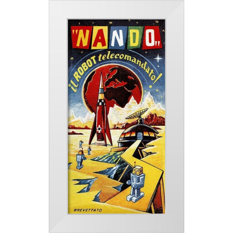 Nando - Il Robot a Telecomando White Modern Wood Framed Art Print by Retrobot