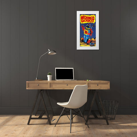 Mechanical Robot White Modern Wood Framed Art Print by Retrobot