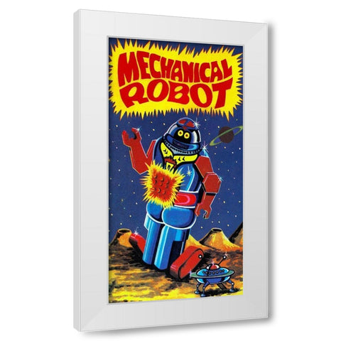 Mechanical Robot White Modern Wood Framed Art Print by Retrobot