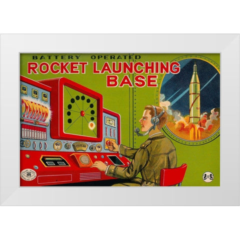 Rocket Launching Base White Modern Wood Framed Art Print by Retrobot