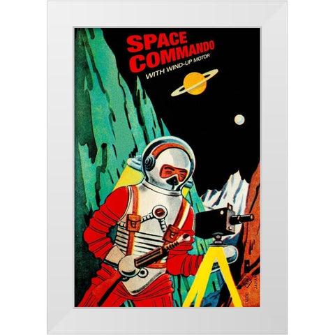 Space Commando White Modern Wood Framed Art Print by Retrobot