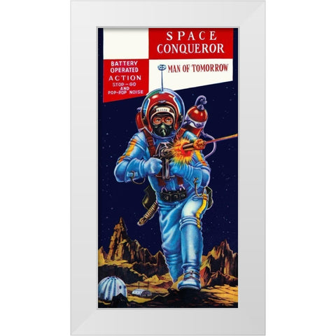 Space Conqueror White Modern Wood Framed Art Print by Retrobot