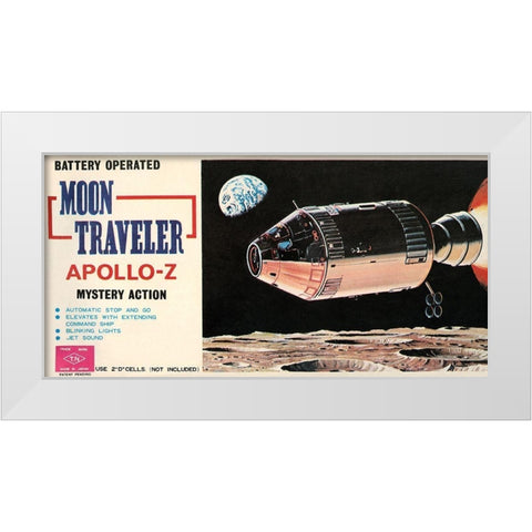 Moon Traveler Apollo-Z White Modern Wood Framed Art Print by Retrorocket
