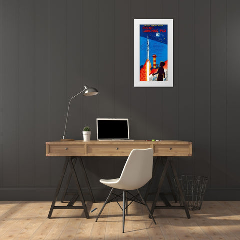 Rocket Launching Pad White Modern Wood Framed Art Print by Retrorocket