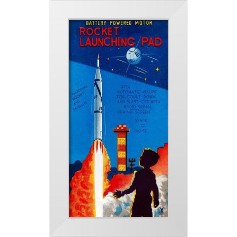 Rocket Launching Pad White Modern Wood Framed Art Print by Retrorocket