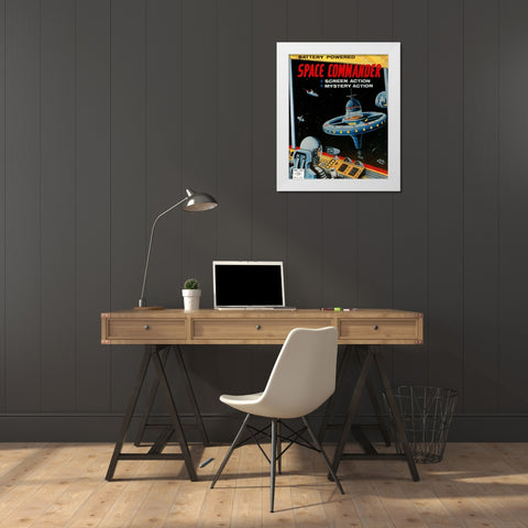 Space Commander White Modern Wood Framed Art Print by Retrorocket
