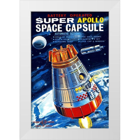 Battery Operated Super Apollo Space Capsule White Modern Wood Framed Art Print by Retrorocket