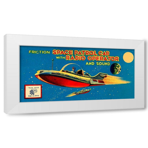 Space Patrol Car with Radio Operator White Modern Wood Framed Art Print by Retrorocket