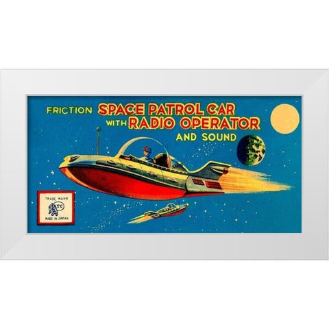 Space Patrol Car with Radio Operator White Modern Wood Framed Art Print by Retrorocket