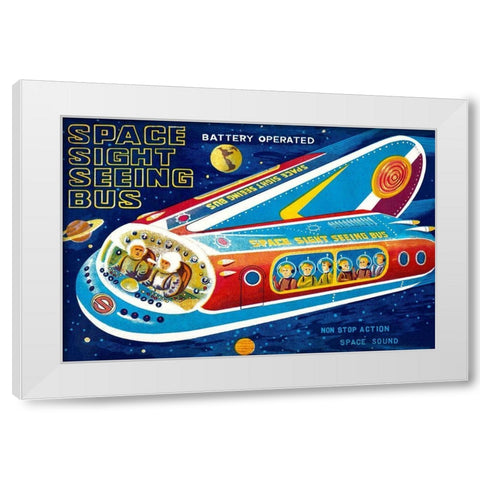 Space Sight Seeing Bus White Modern Wood Framed Art Print by Retrorocket
