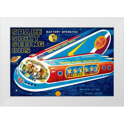 Space Sight Seeing Bus White Modern Wood Framed Art Print by Retrorocket