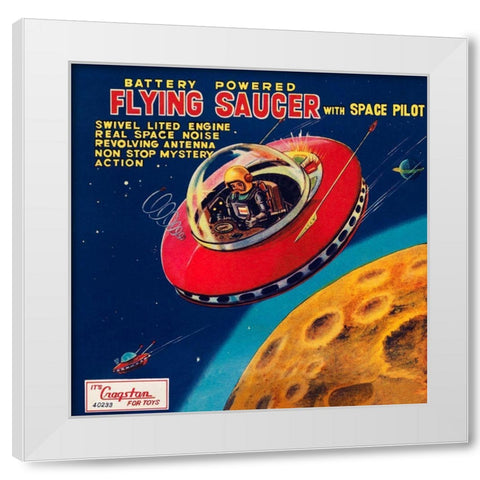 Battery Operated Flying Saucer White Modern Wood Framed Art Print by Retrorocket