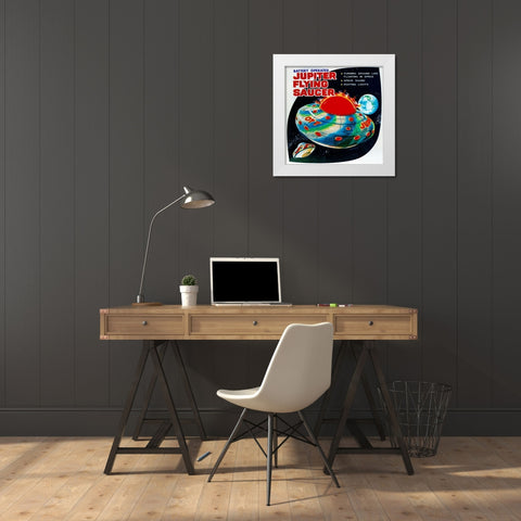 Jupiter Flying Saucer White Modern Wood Framed Art Print by Retrorocket