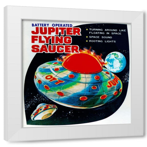 Jupiter Flying Saucer White Modern Wood Framed Art Print by Retrorocket
