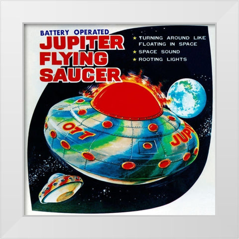 Jupiter Flying Saucer White Modern Wood Framed Art Print by Retrorocket