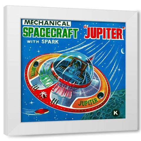 Mechanical Spacecraft Jupiter White Modern Wood Framed Art Print by Retrorocket