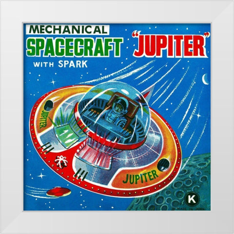 Mechanical Spacecraft Jupiter White Modern Wood Framed Art Print by Retrorocket