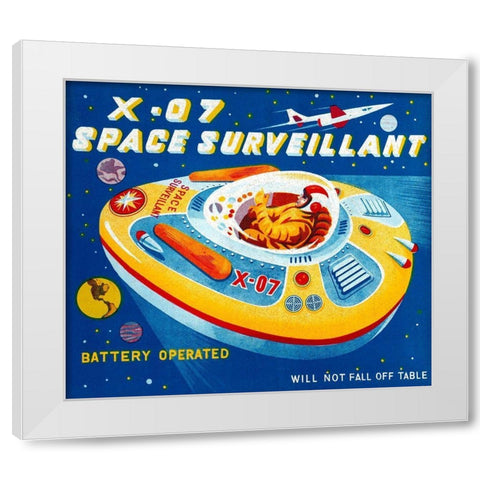 X-07 Space Surveillant II White Modern Wood Framed Art Print by Retrorocket