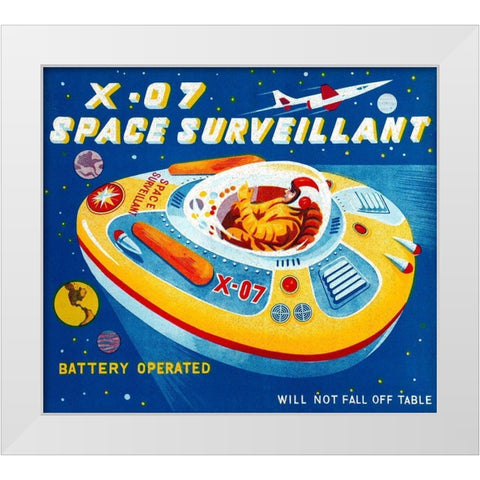 X-07 Space Surveillant II White Modern Wood Framed Art Print by Retrorocket