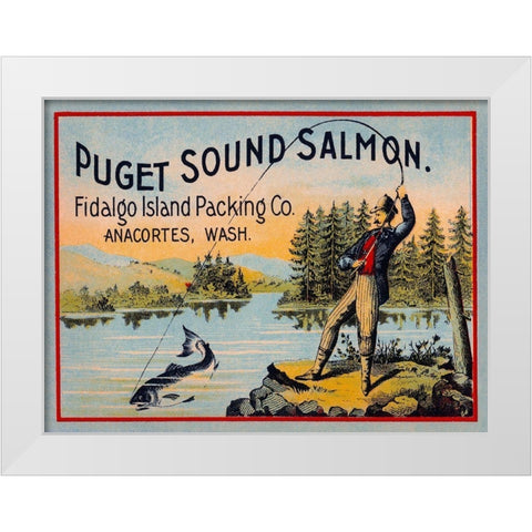 Puget Sound Salmon - On the Fly White Modern Wood Framed Art Print by Retrolabel