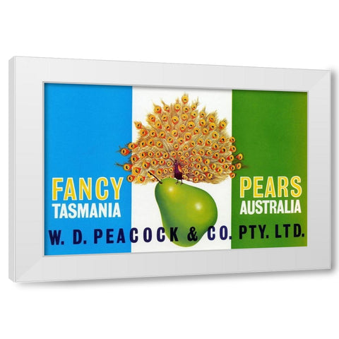 Peacock Pears White Modern Wood Framed Art Print by Retrolabel