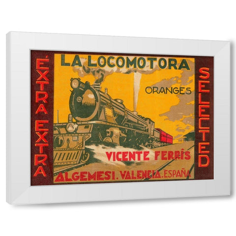 La Locomotora Oranges White Modern Wood Framed Art Print by Retrolabel