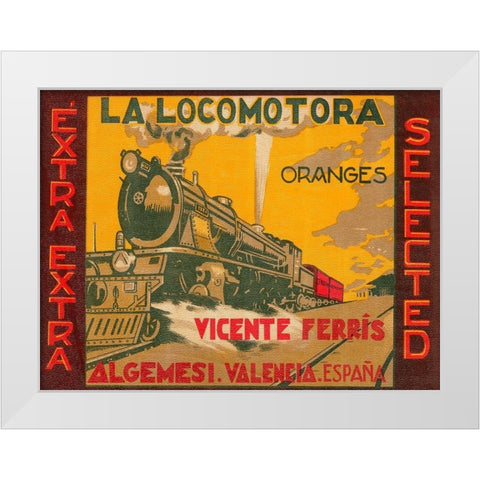 La Locomotora Oranges White Modern Wood Framed Art Print by Retrolabel