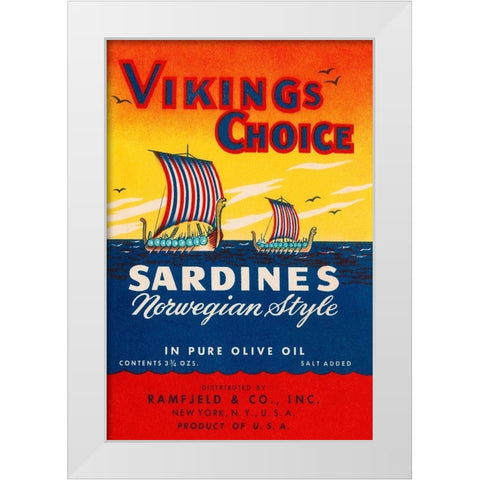 Vikings Choise Sardines White Modern Wood Framed Art Print by Retrolabel