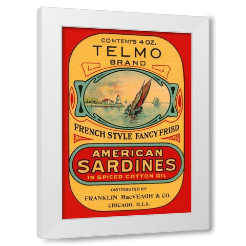 Telmo Brand American Sardines White Modern Wood Framed Art Print by Retrolabel