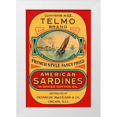 Telmo Brand American Sardines White Modern Wood Framed Art Print by Retrolabel