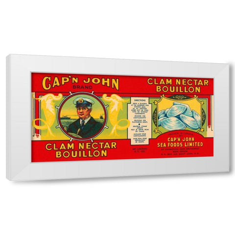 Capn John Brand Clam Nectar Bouillon White Modern Wood Framed Art Print by Retrolabel