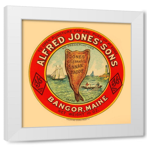 Jones Celebrated Finnan Haddie White Modern Wood Framed Art Print by Retrolabel