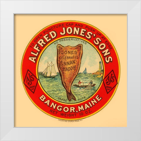 Jones Celebrated Finnan Haddie White Modern Wood Framed Art Print by Retrolabel