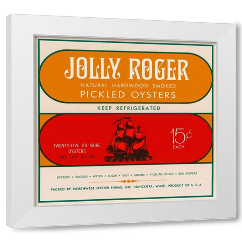 Jolly Roger Pickled Oysters White Modern Wood Framed Art Print by Retrolabel