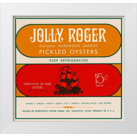 Jolly Roger Pickled Oysters White Modern Wood Framed Art Print by Retrolabel
