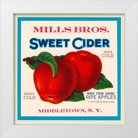 Mills Bros. Sweet Cider White Modern Wood Framed Art Print by Retrolabel