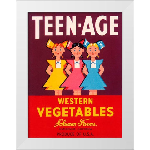 Teen - Age Western Vegetables White Modern Wood Framed Art Print by Retrolabel
