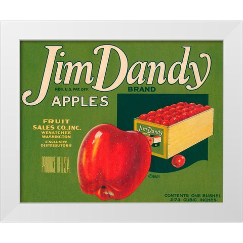 Jim Dandy Brand Apples White Modern Wood Framed Art Print by Retrolabel