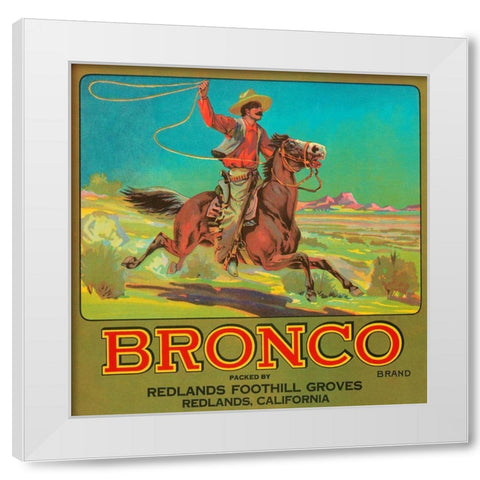 Bronco Brand Crate Label White Modern Wood Framed Art Print by Retrolabel