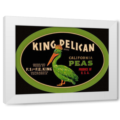 King Pelican California Peas White Modern Wood Framed Art Print by Retrolabel