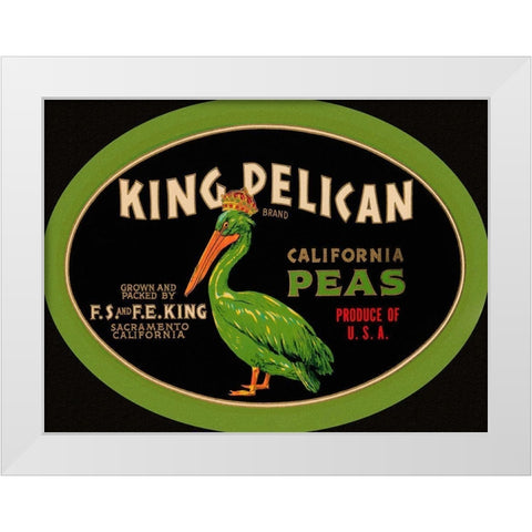 King Pelican California Peas White Modern Wood Framed Art Print by Retrolabel