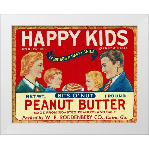 Happy Kids Bits o Nut Peanut Butter White Modern Wood Framed Art Print by Retrolabel