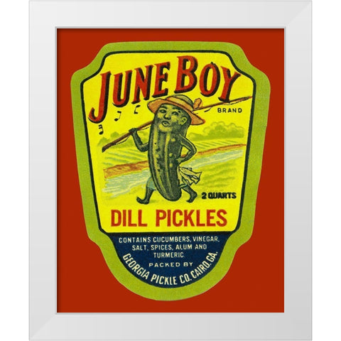 June Boy Dill Pickles White Modern Wood Framed Art Print by Retrolabel