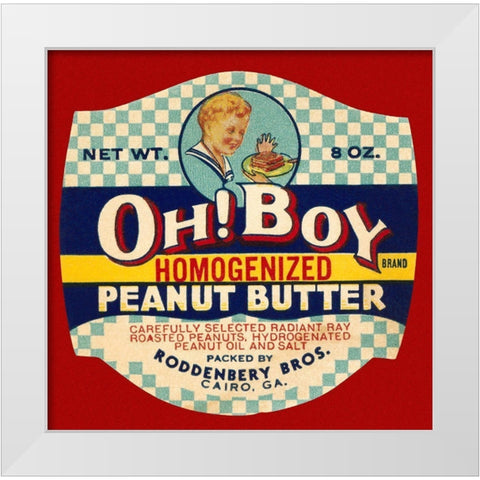 Oh! Boy Homogenized Peanut Butter White Modern Wood Framed Art Print by Retrolabel