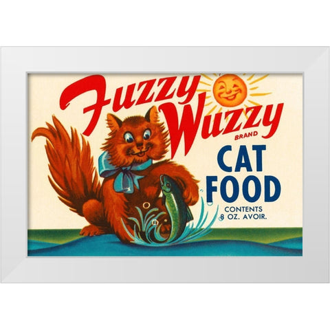 Fuzzy Wuzzy Brand Cat Food White Modern Wood Framed Art Print by Retrolabel