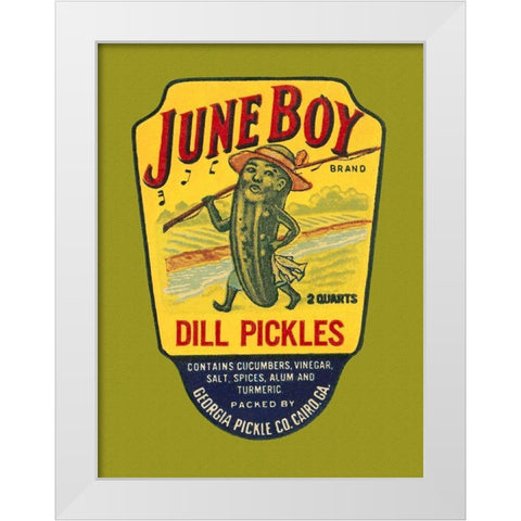 June Boy Dill Pickles White Modern Wood Framed Art Print by Retrolabel