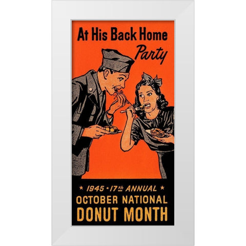 At His Back Home Party White Modern Wood Framed Art Print by Retrolabel