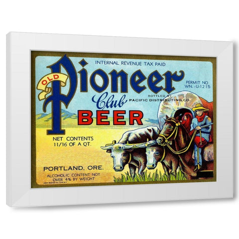 Old Pioneer Club Beer White Modern Wood Framed Art Print by Vintage Booze Labels