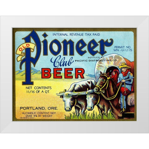 Old Pioneer Club Beer White Modern Wood Framed Art Print by Vintage Booze Labels